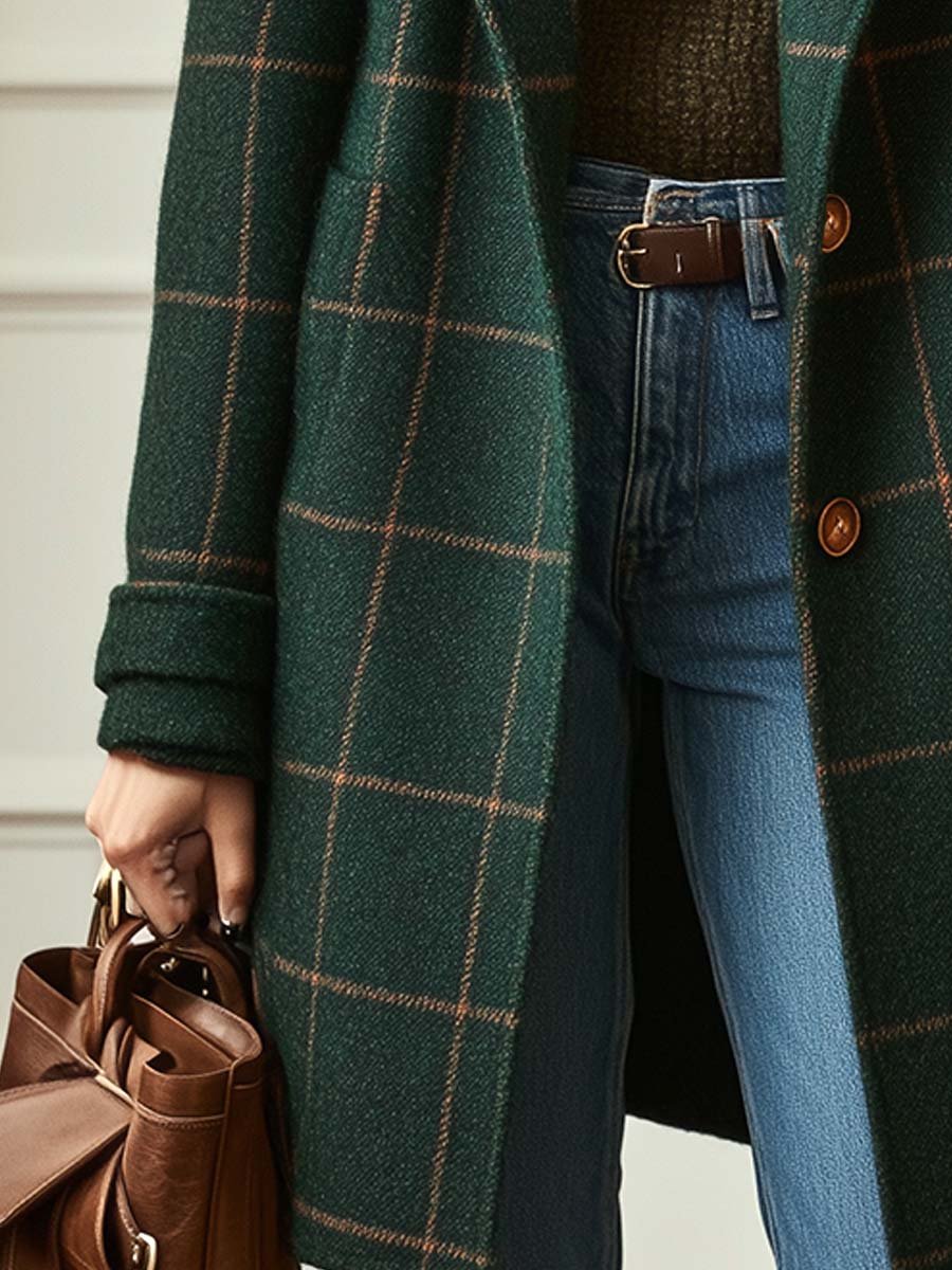 Layla | Retro Lapel Plaid Tweed Coat
